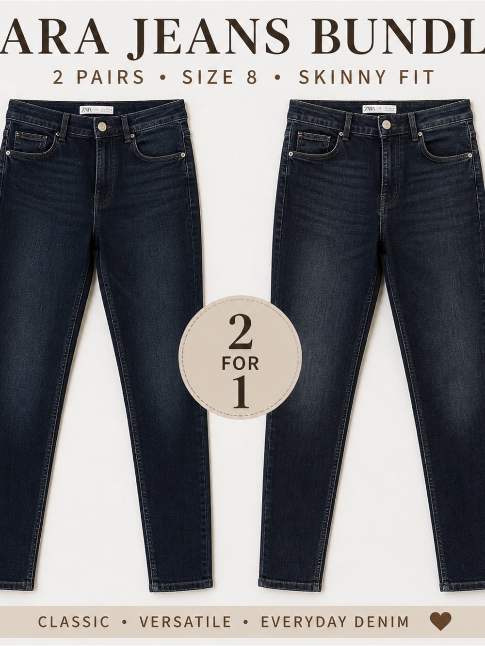 Zara size 8 Skinny Jeans in Dark Navy Wash - Bundle of 2